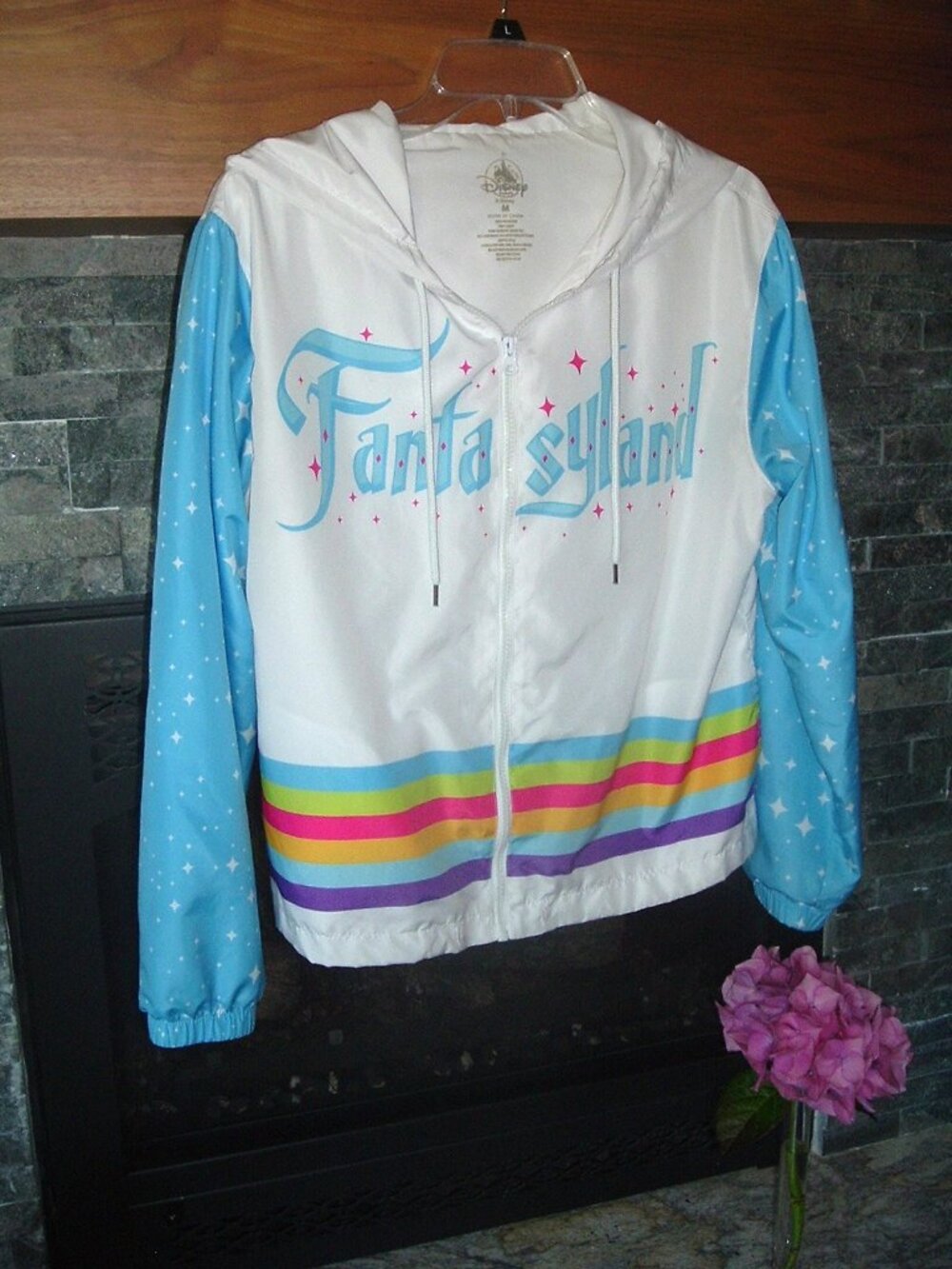 Disney Parks Women’s Fantasyland Jacket Size M Windbreaker Hooded Rainbow - Picture 2 of 6